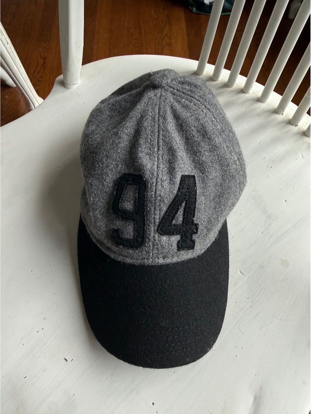 Gray and Black Wool Baseball Cap with Number 94 Patch